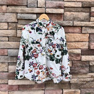 Mango Floral Button Down Shirt (XS)